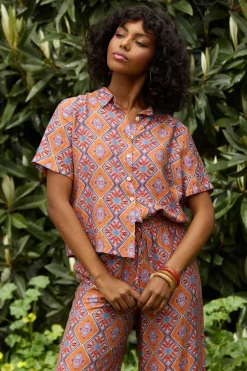 SKIES ARE BLUE Aspen Print Short Sleeve Blouse* Blouses|Short Sleeve Tops