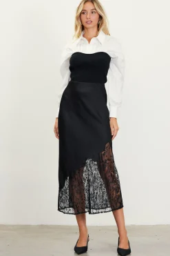 SKIES ARE BLUE Asymmetrical Lace Satin Skirt* Skirts