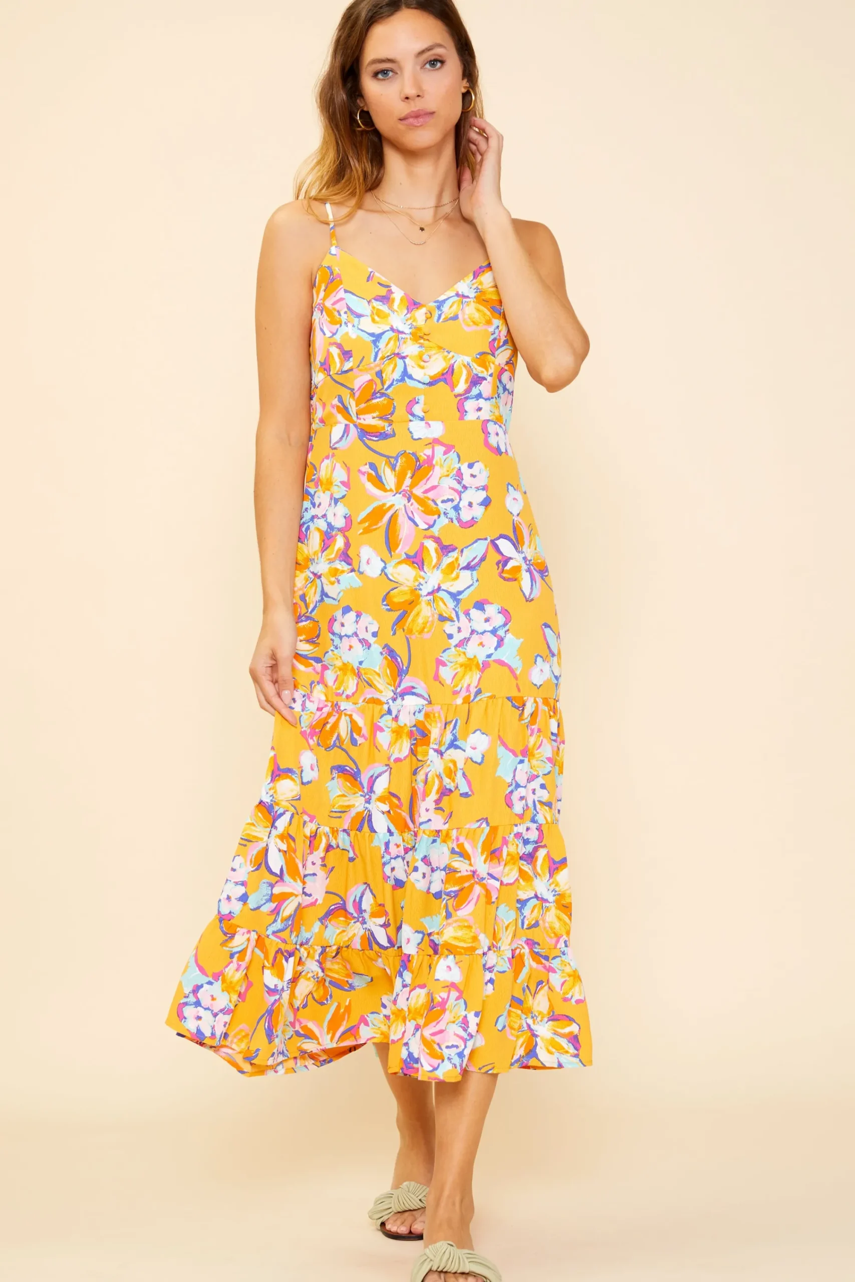 SKIES ARE BLUE Button Detail Midi Dress* Midi Dresses