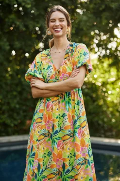 SKIES ARE BLUE Celine Floral Print Midi Dress* Midi Dresses