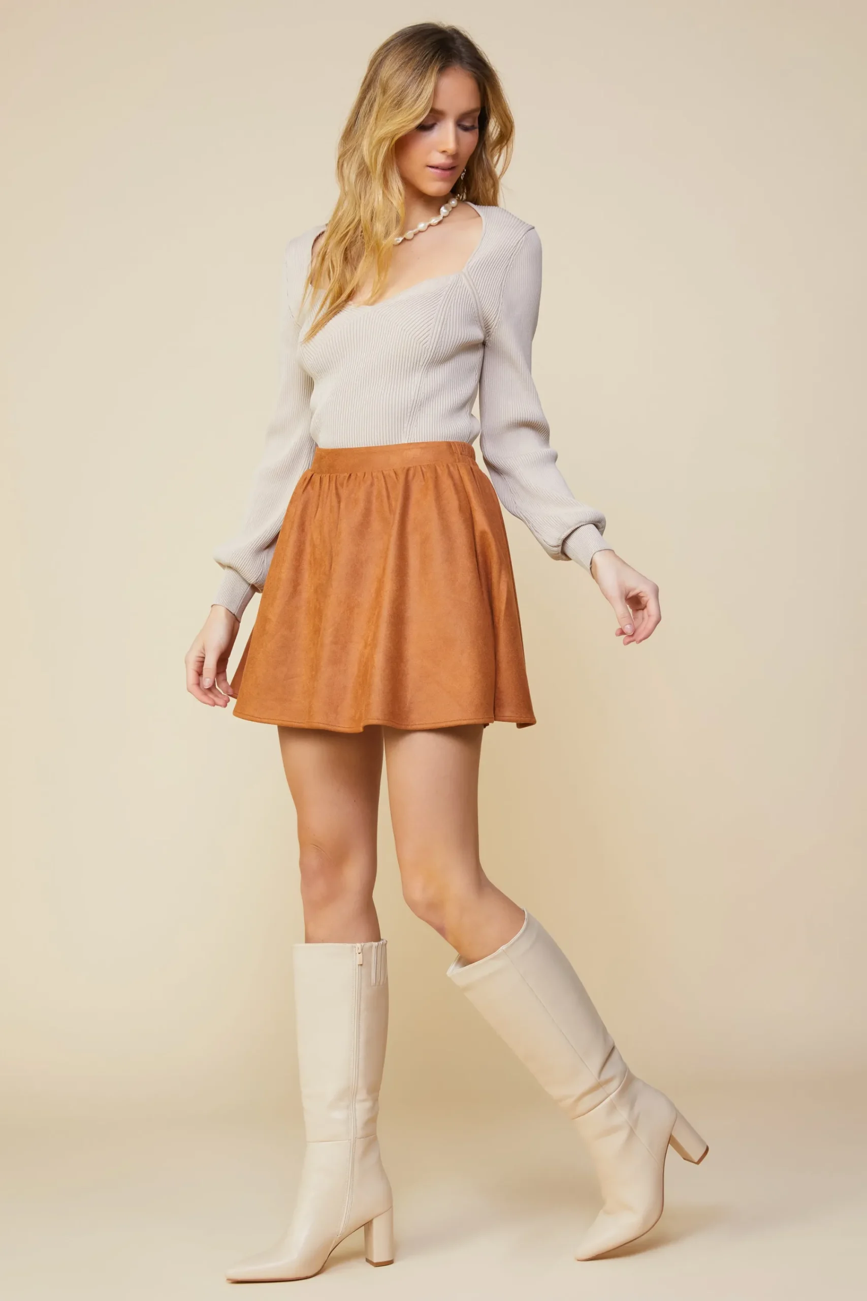 SKIES ARE BLUE Coated Ponte Flared Mini Skirt* Skirts