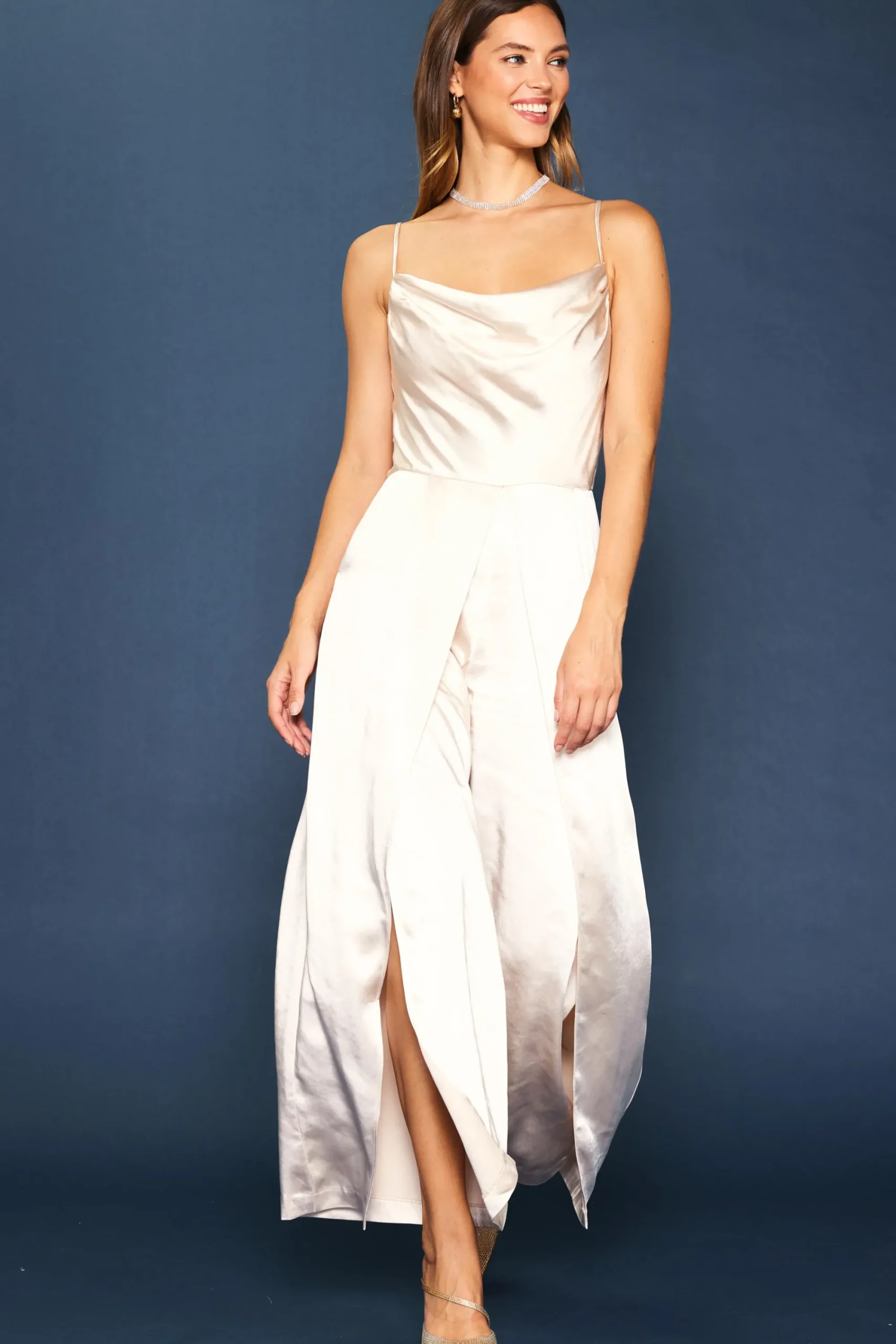 SKIES ARE BLUE Cowl Neckline Satin Jumpsuit* Jumpsuits