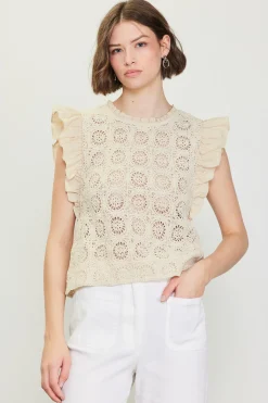 SKIES ARE BLUE Crochet Flutter Sleeve Top* Sleeveless Tops