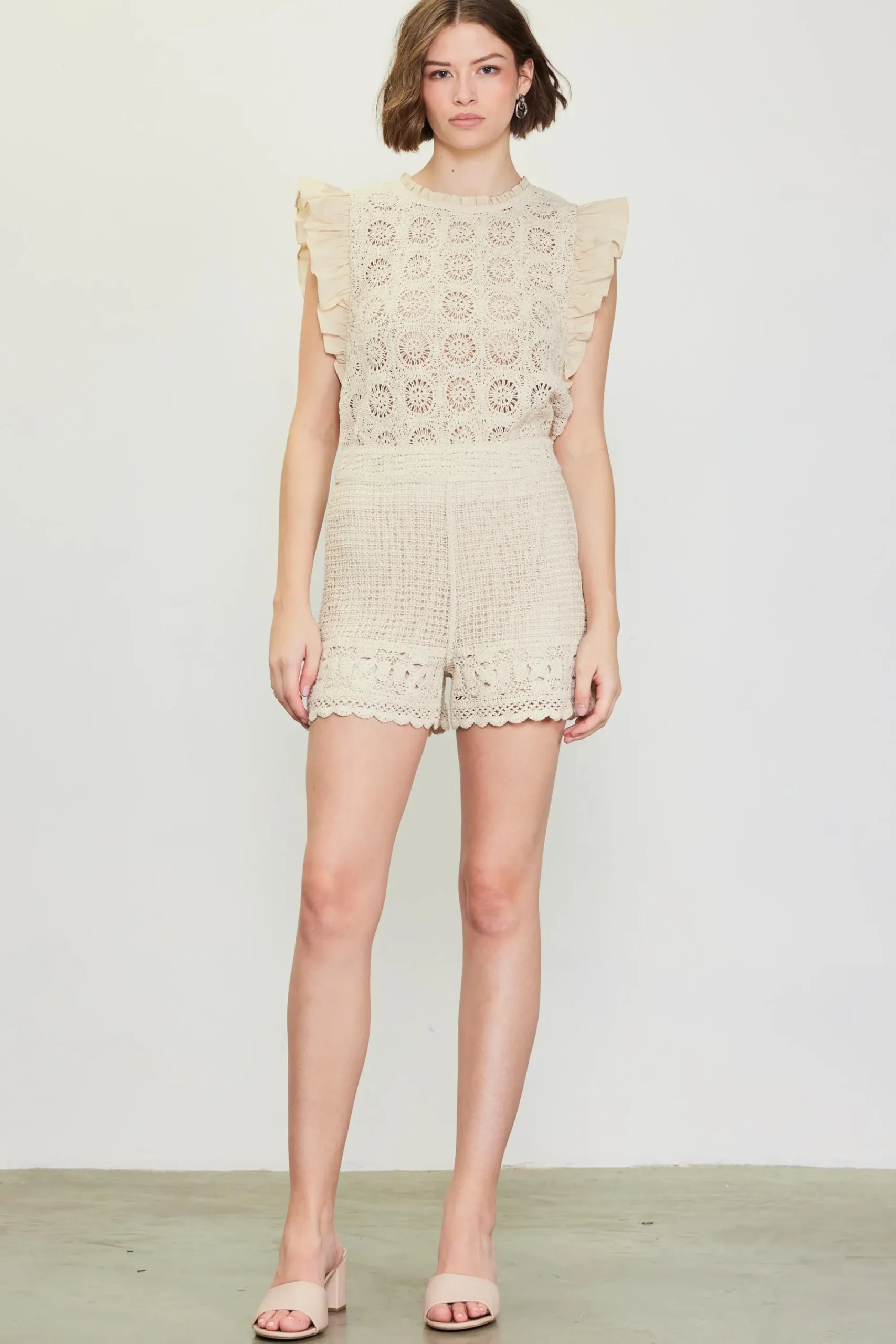 SKIES ARE BLUE Crochet Flutter Sleeve Top* Sleeveless Tops