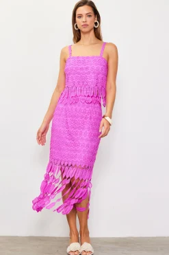 SKIES ARE BLUE Crochet Midi Skirt with Fringe Detail* Skirts