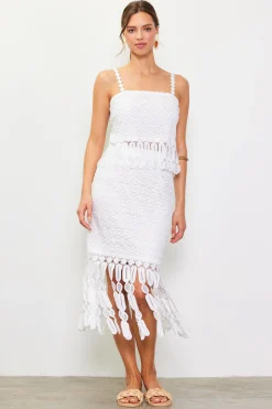SKIES ARE BLUE Crochet Midi Skirt with Fringe Detail* Skirts