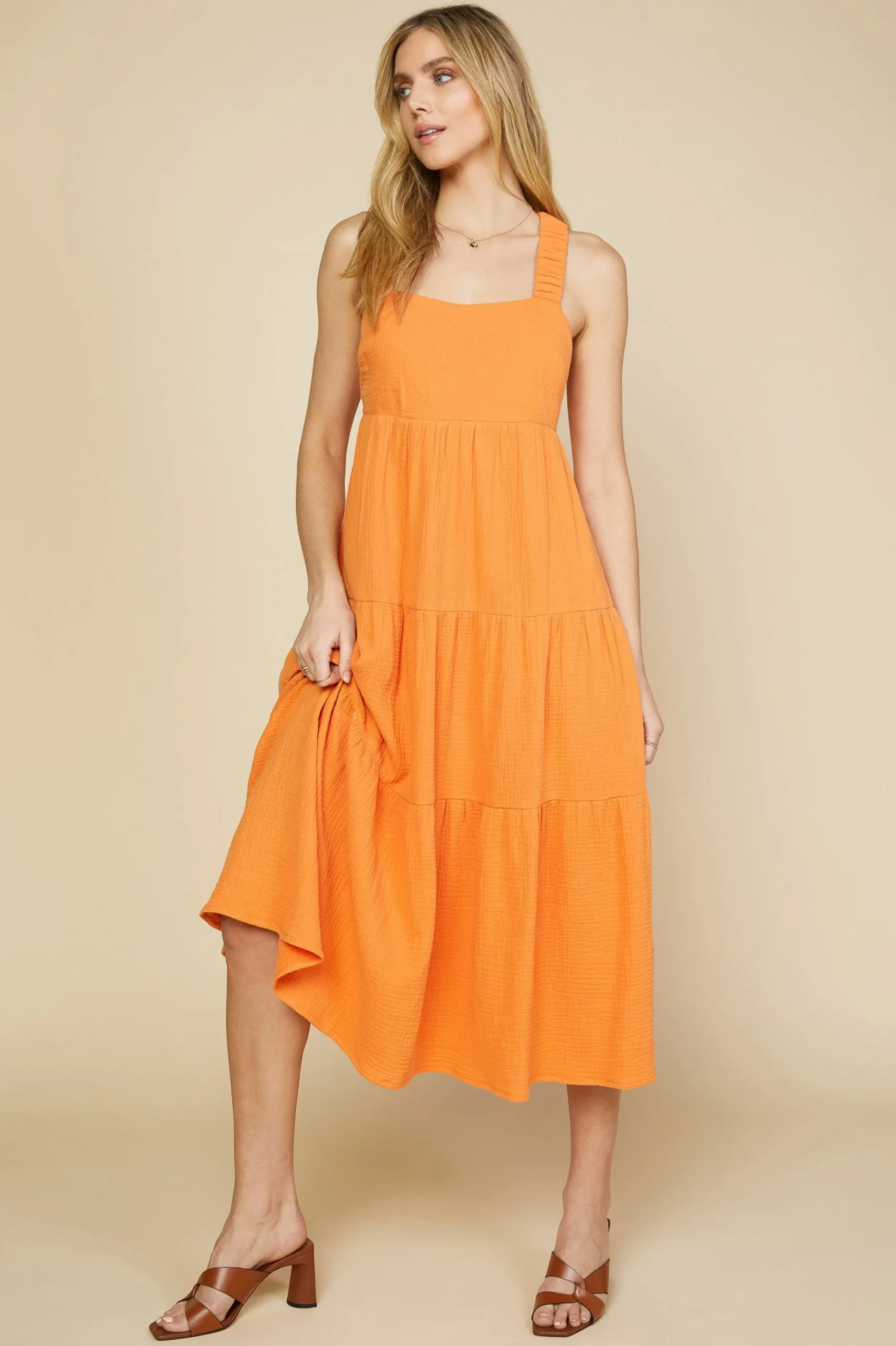 SKIES ARE BLUE Cross Back Tiered Maxi Dress* Maxi Dresses