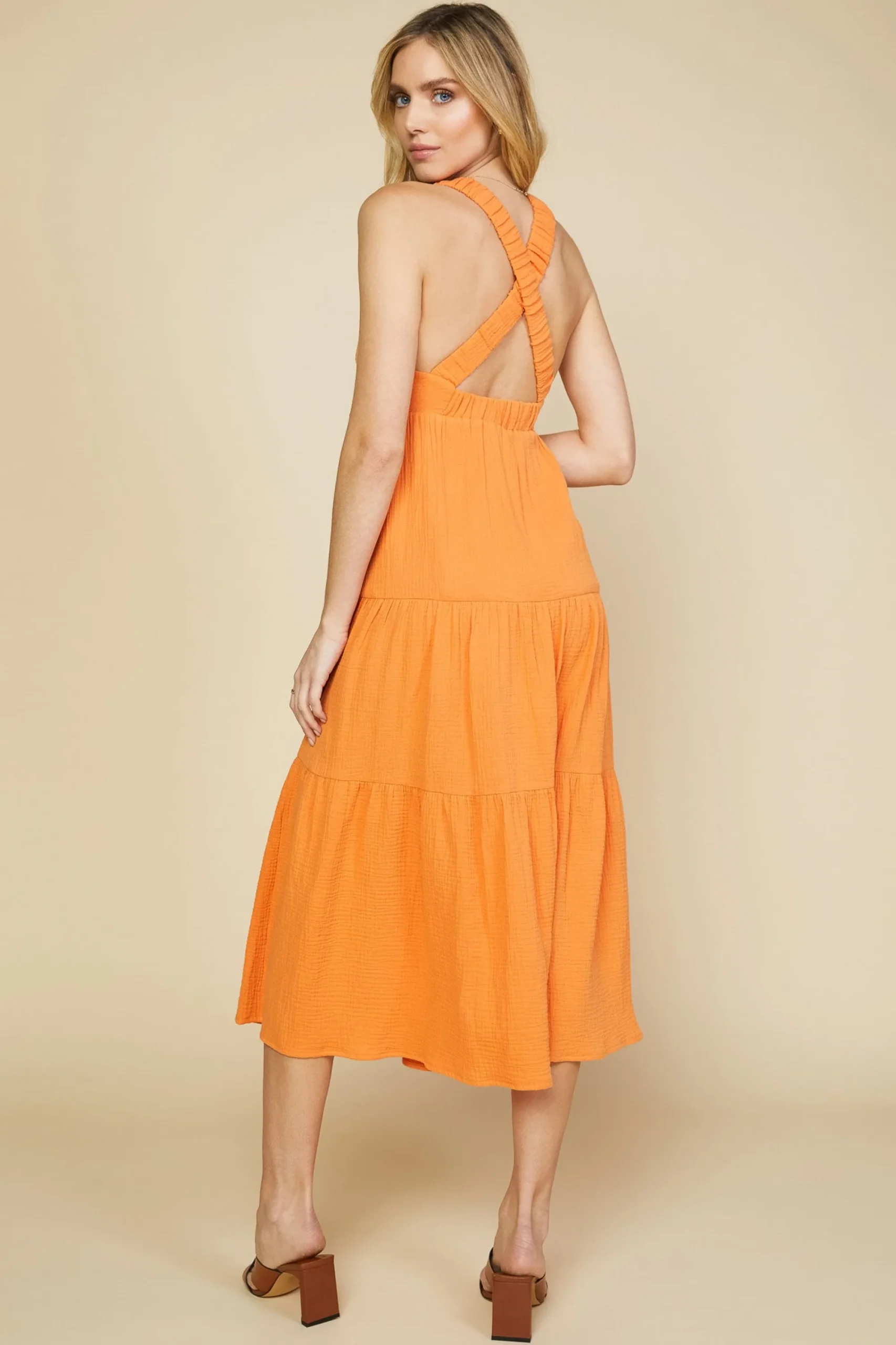 SKIES ARE BLUE Cross Back Tiered Maxi Dress* Maxi Dresses