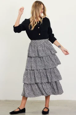 SKIES ARE BLUE Dainty Floral Print Ruffle Midi Skirt* Skirts