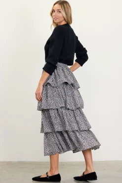 SKIES ARE BLUE Dainty Floral Print Ruffle Midi Skirt* Skirts