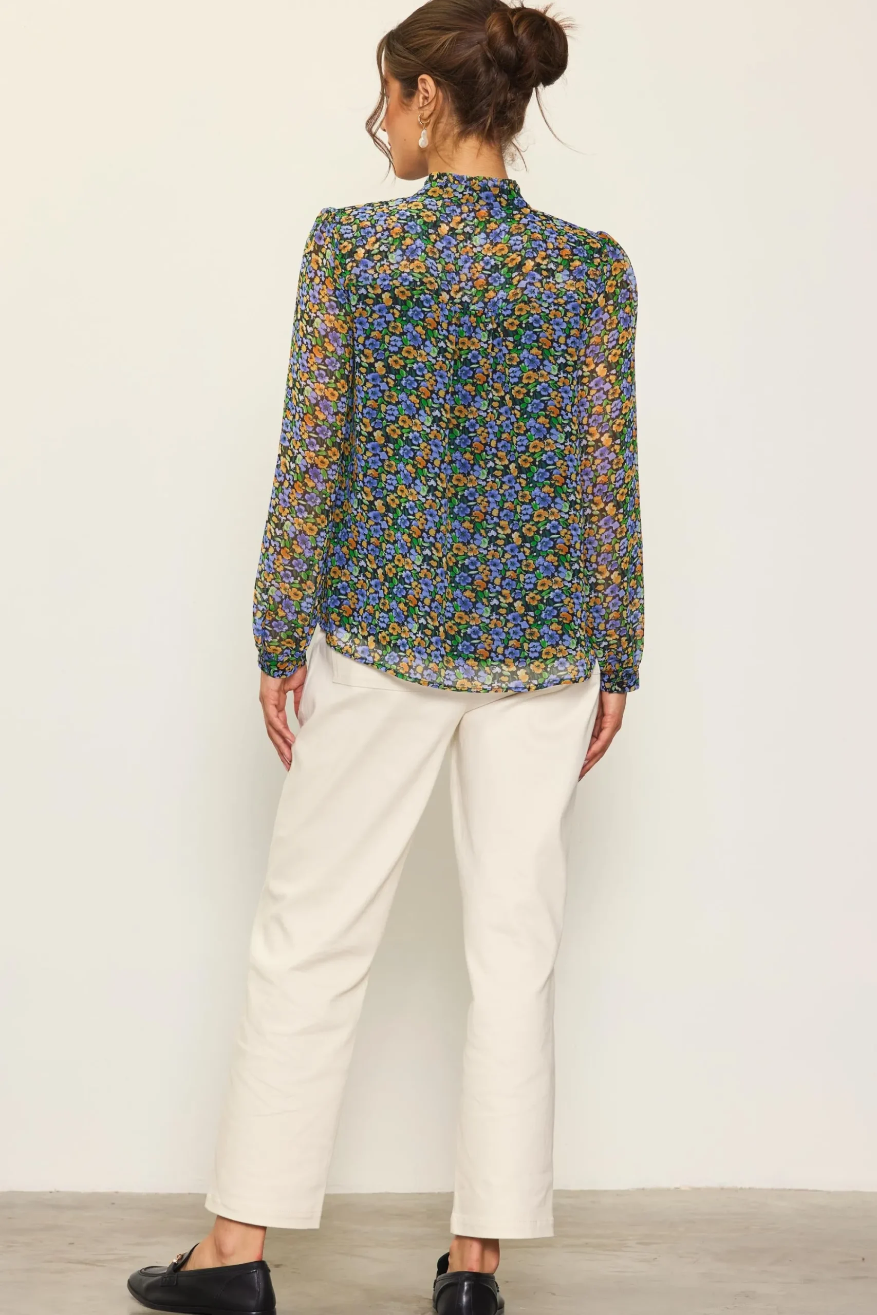 SKIES ARE BLUE Daisy Print Neck Tie Blouse* Blouses|Long Sleeve Tops