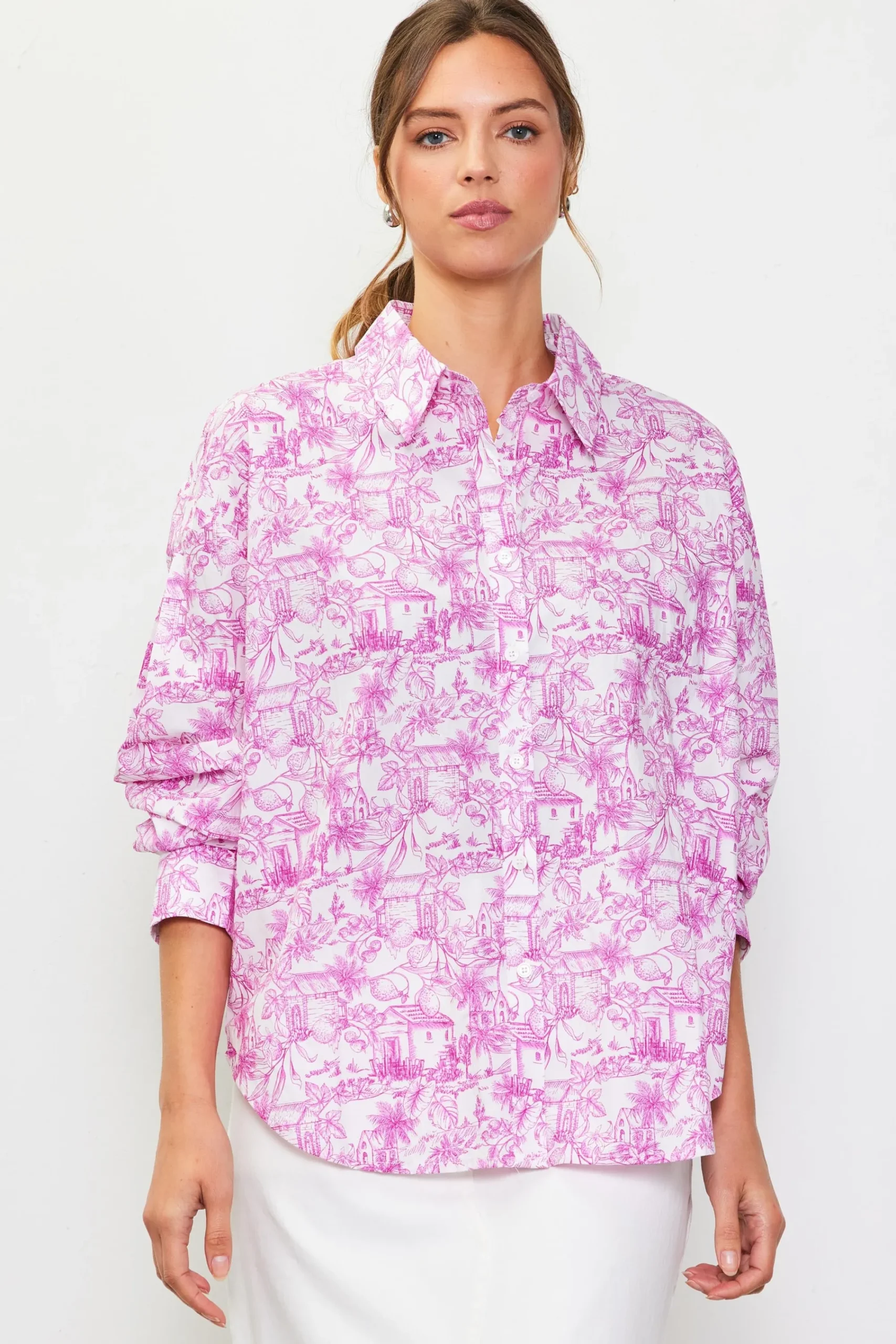 SKIES ARE BLUE Daphne Floral Print Button Down Blouse* Blouses|Long Sleeve Tops