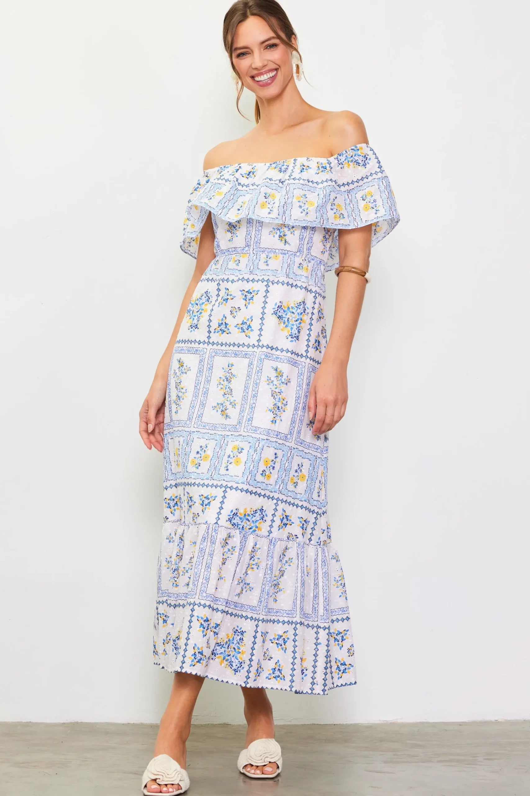 SKIES ARE BLUE Eyelet Embroidered Print Maxi Dress* Maxi Dresses