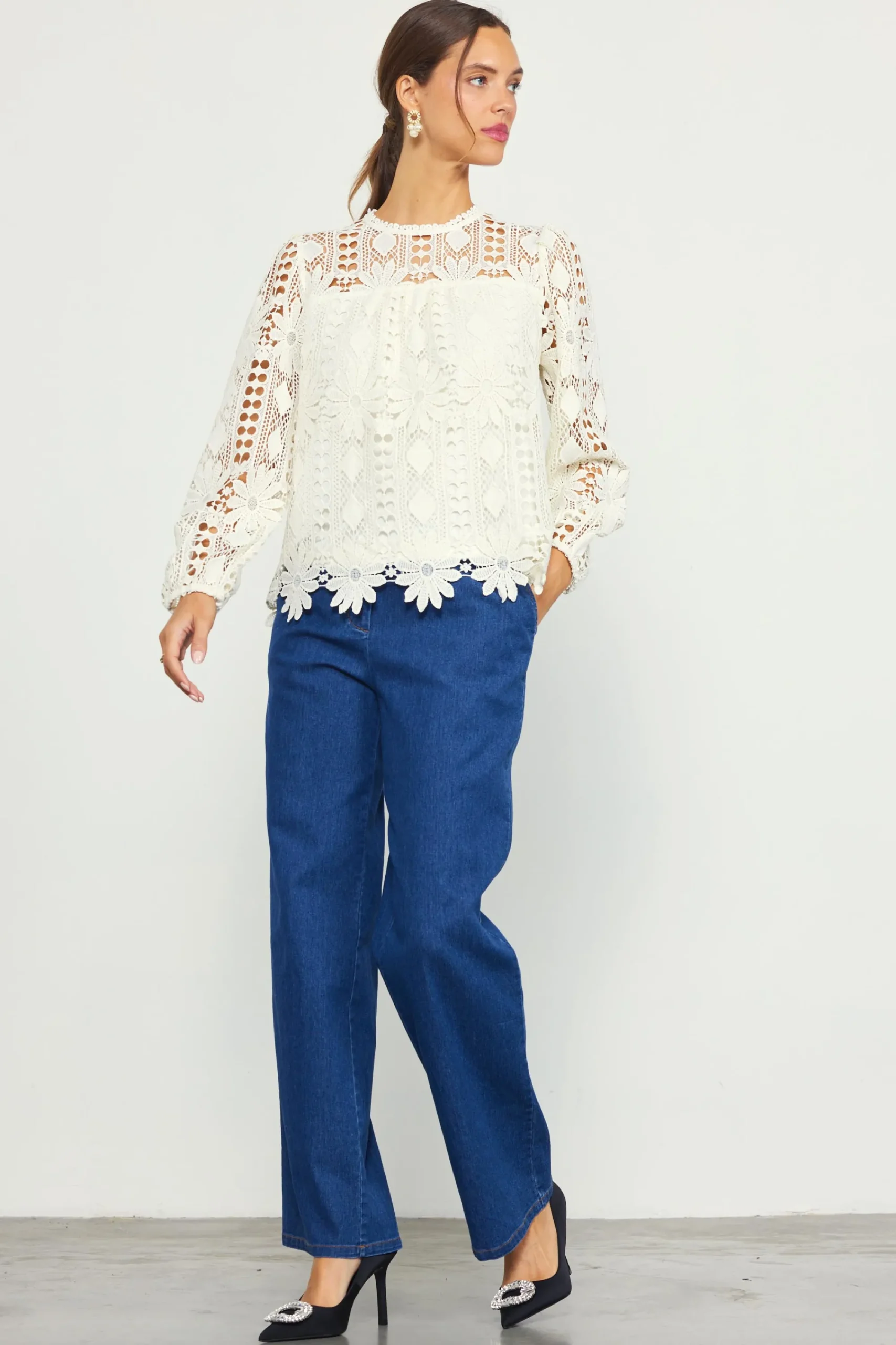 SKIES ARE BLUE Eyelet Lace Longsleeve Blouse* Blouses|Long Sleeve Tops
