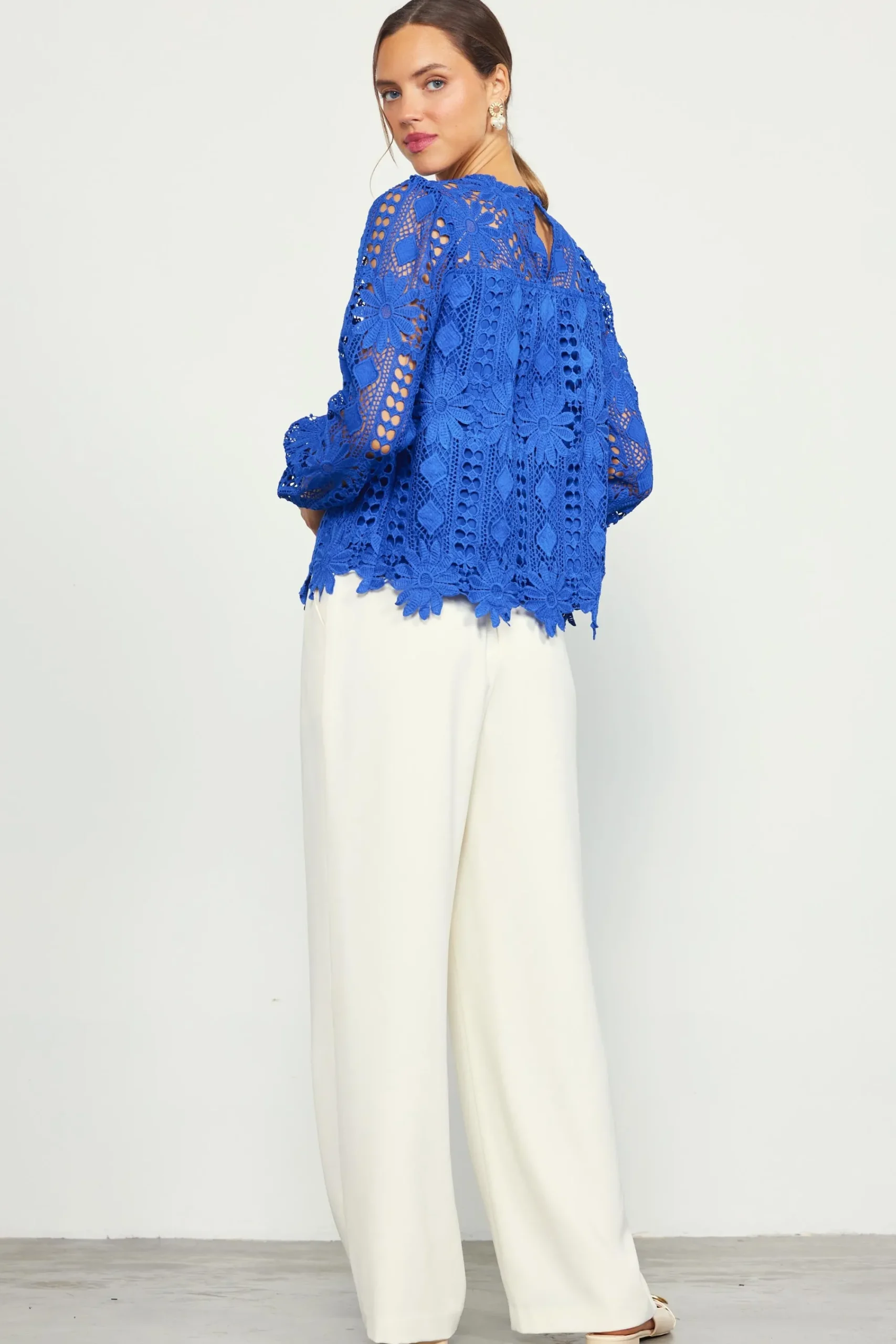 SKIES ARE BLUE Eyelet Lace Longsleeve Blouse* Blouses|Long Sleeve Tops