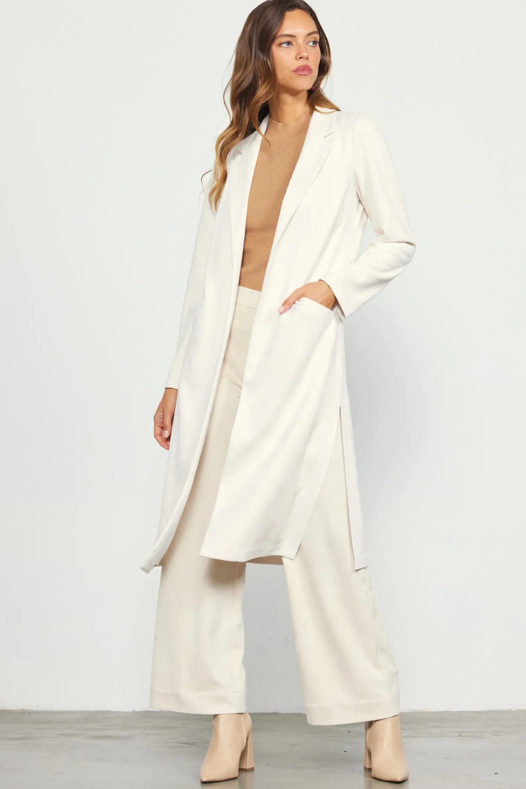 SKIES ARE BLUE Faux Suede Duster Coat* Outerwear