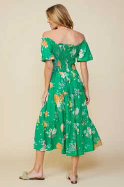 SKIES ARE BLUE Fleur Print Off Shoulder Midi Dress* Midi Dresses