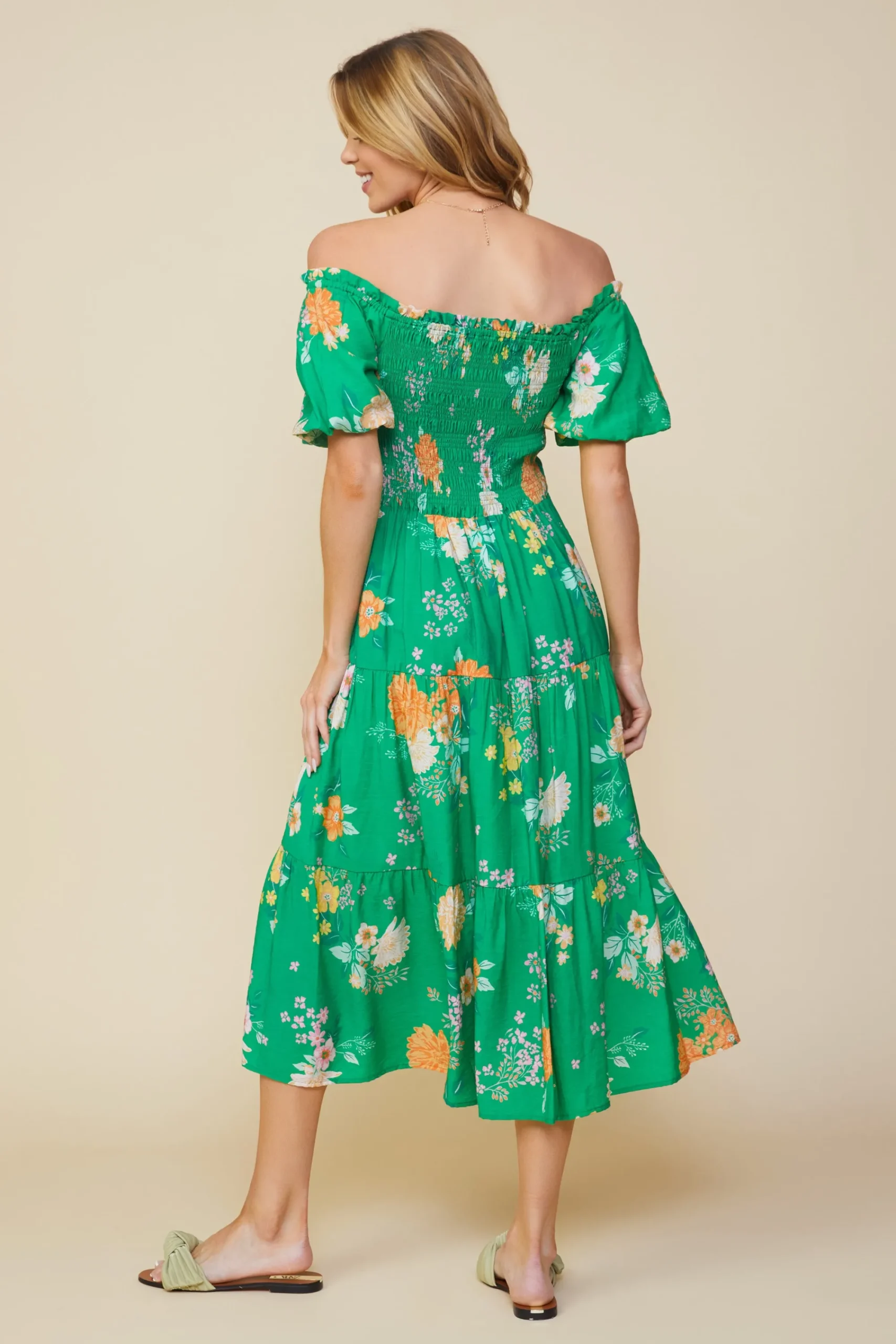 SKIES ARE BLUE Fleur Print Off Shoulder Midi Dress* Midi Dresses