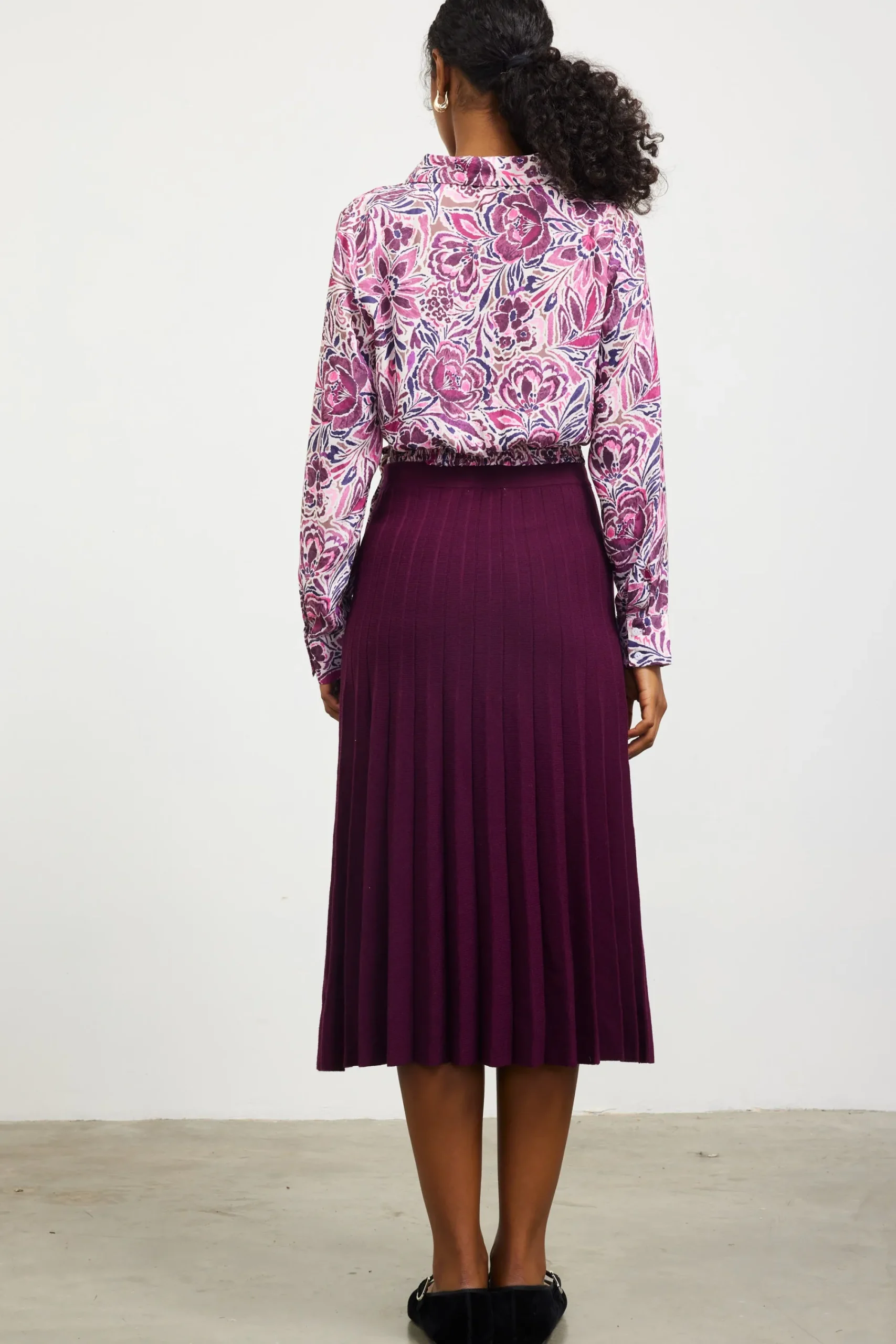 SKIES ARE BLUE Floral Print Waist Self Tie Top* Long Sleeve Tops