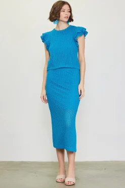 SKIES ARE BLUE Flutter Sleeve Crochet Sweater* Short Sleeve Tops|Sweaters
