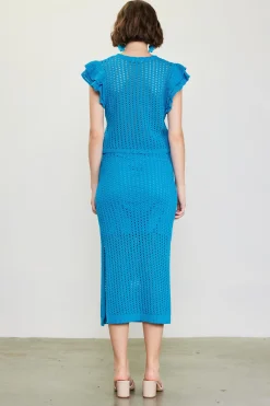 SKIES ARE BLUE Flutter Sleeve Crochet Sweater* Short Sleeve Tops|Sweaters