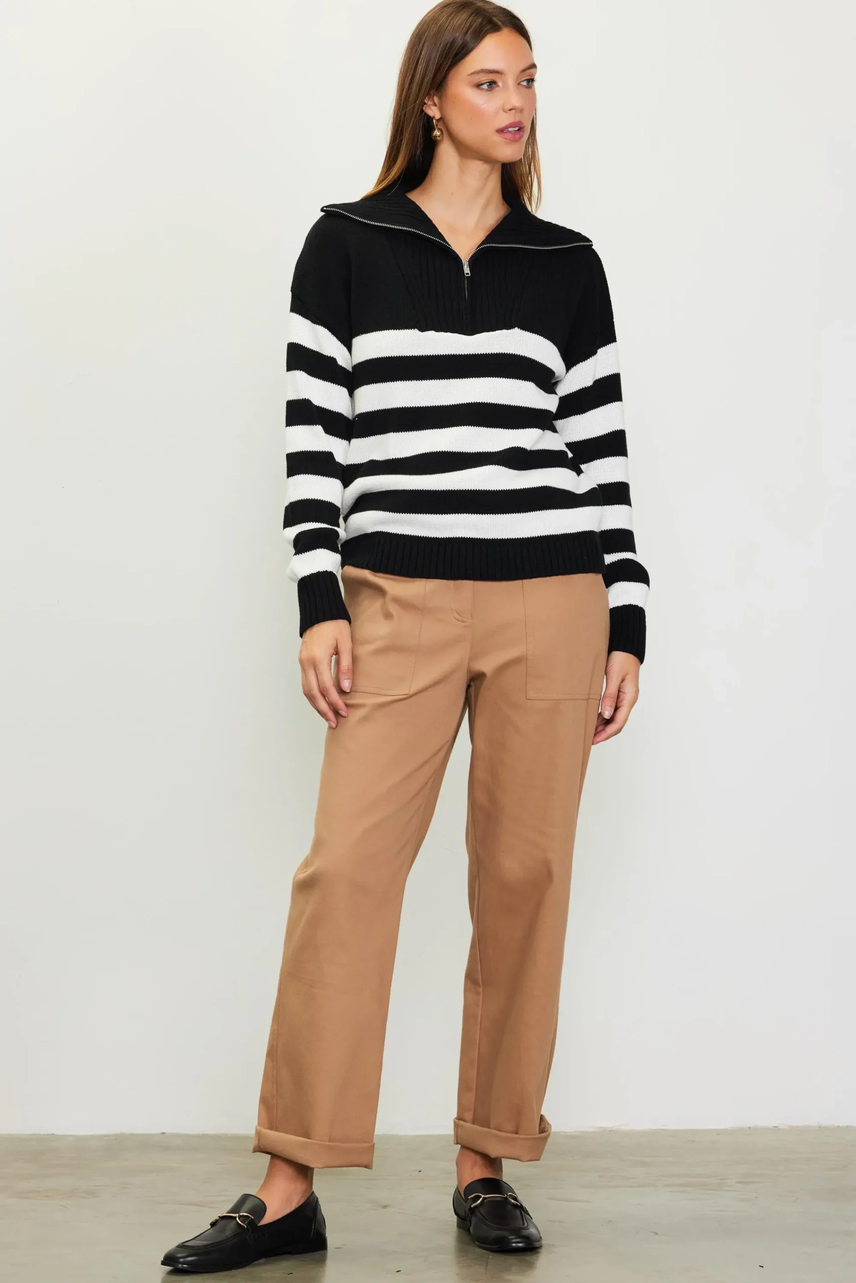 SKIES ARE BLUE Half-Zip Striped Sweater* Sweaters