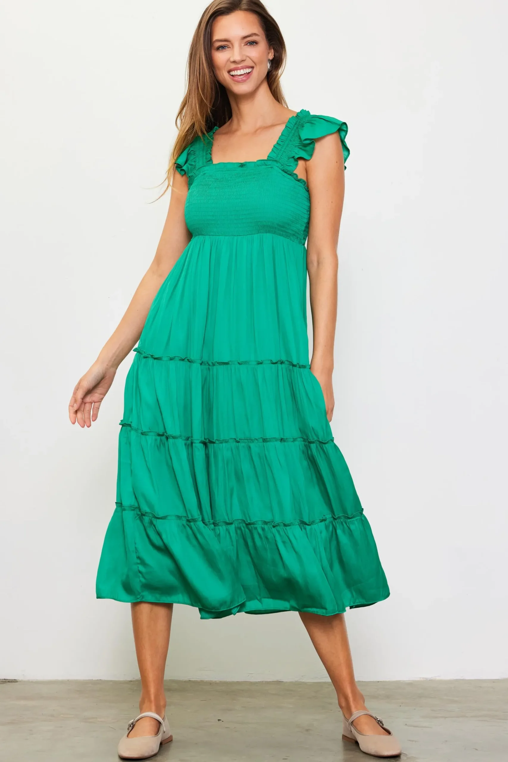 SKIES ARE BLUE Hathaway Tiered Midi Dress* Midi Dresses