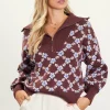 SKIES ARE BLUE Intarsia Knit Half Zip Sweater* Sweaters