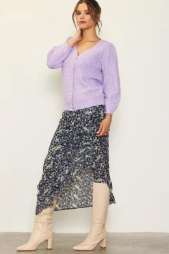 SKIES ARE BLUE Jewelry Button Puff Sleeve Cardigan* Sweaters