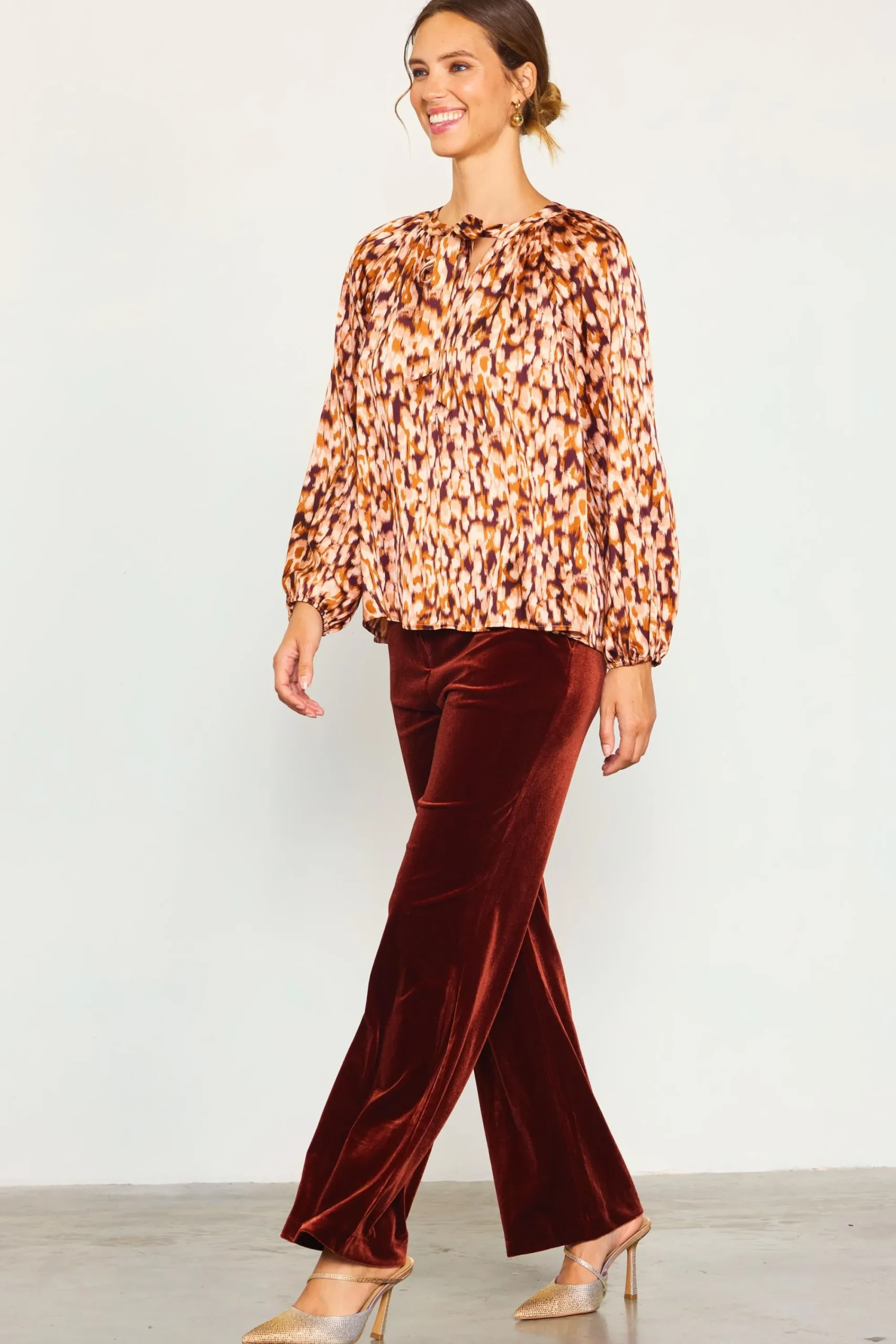 SKIES ARE BLUE Leopard Print Longsleeve Blouse* Blouses|Long Sleeve Tops