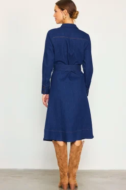 SKIES ARE BLUE Long Sleeve Denim Shirt Dress* Midi Dresses