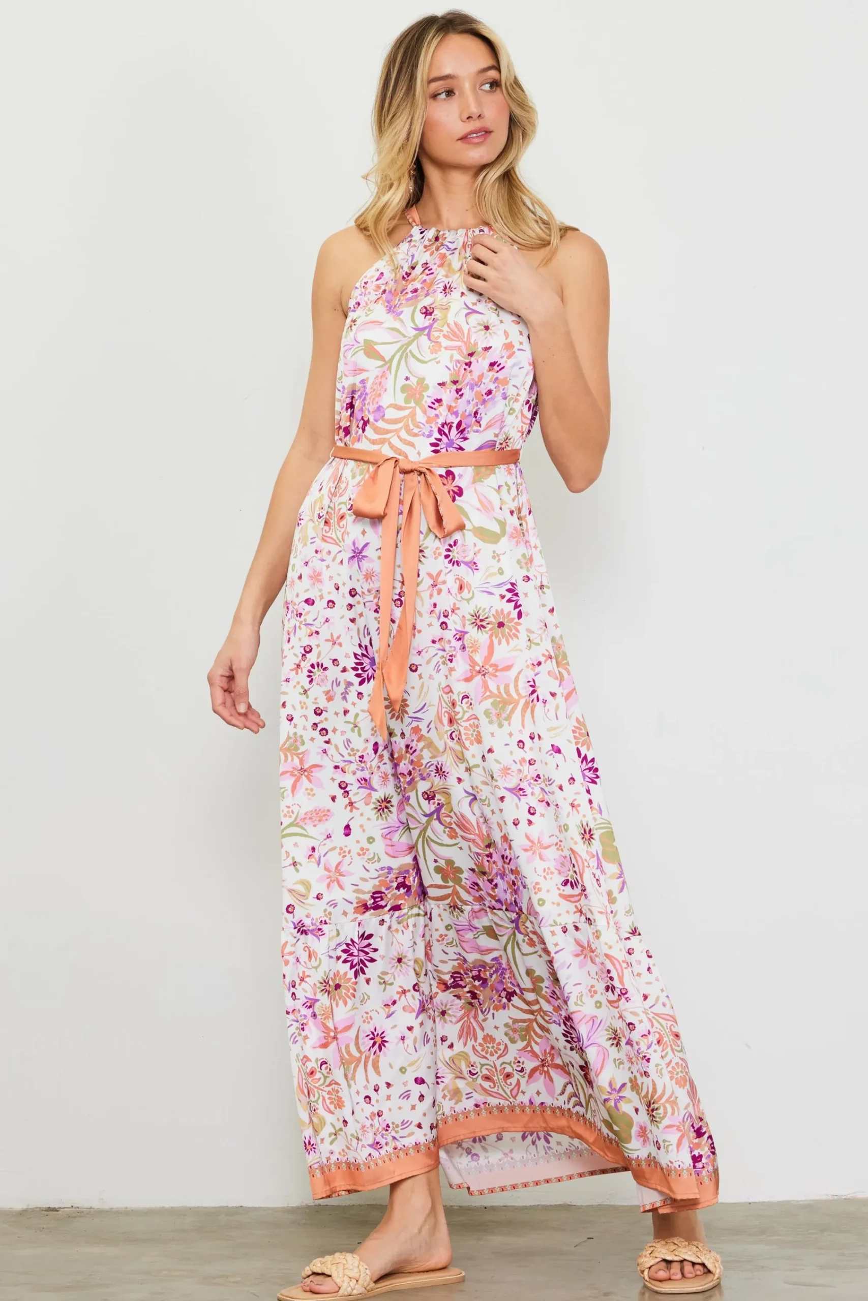 SKIES ARE BLUE Magnolia Border Print Halter Neck Maxi Dress* Maxi Dresses