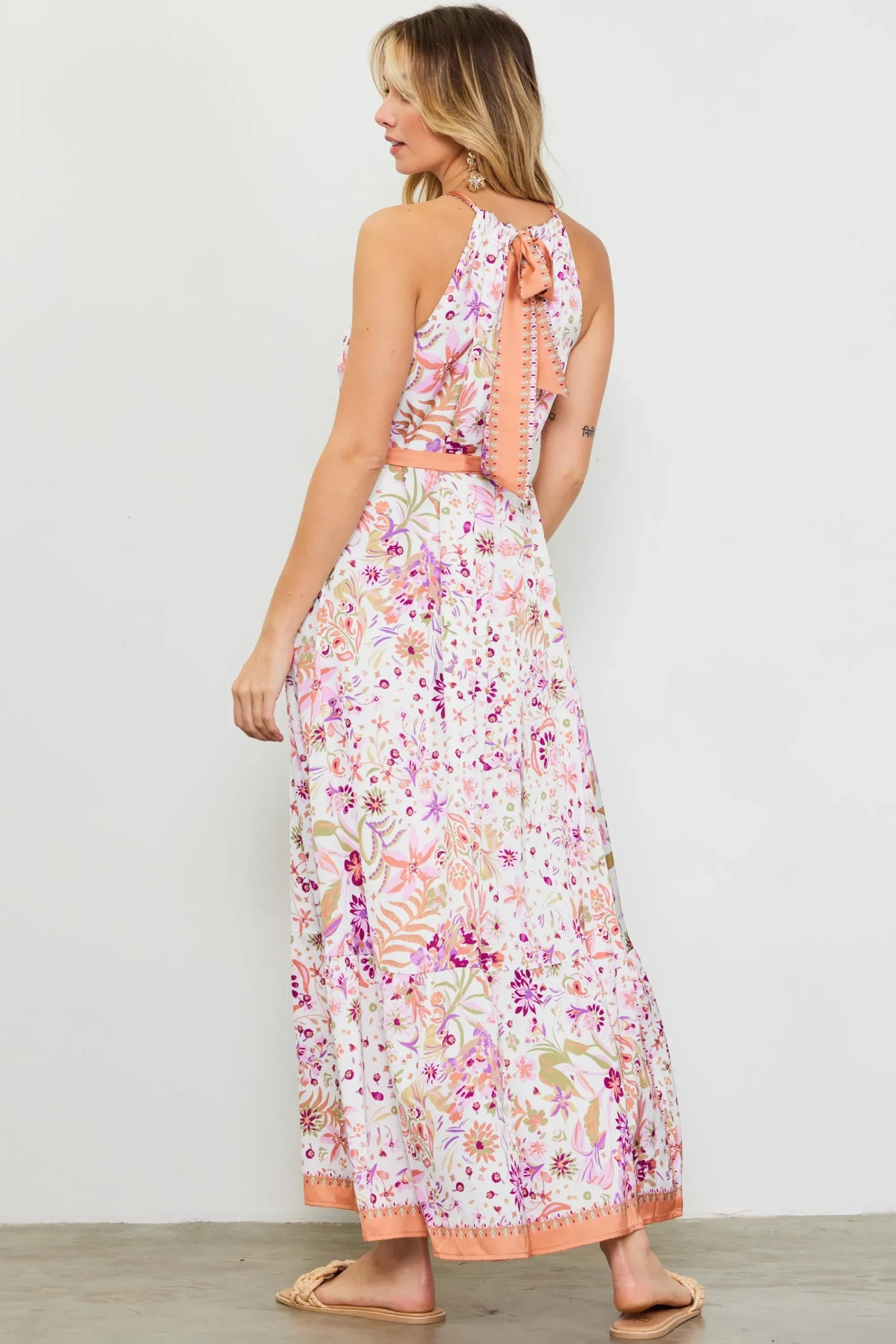 SKIES ARE BLUE Magnolia Border Print Halter Neck Maxi Dress* Maxi Dresses