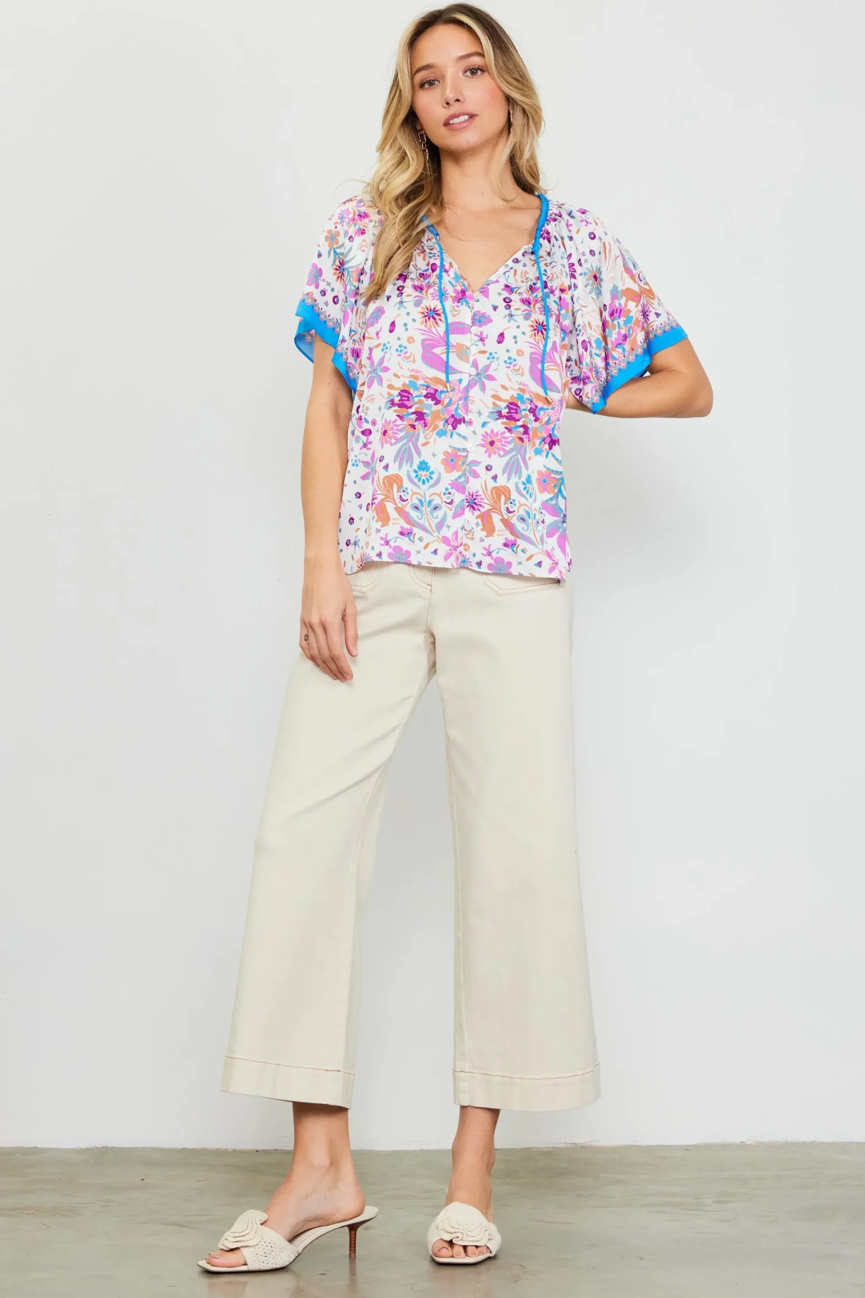 SKIES ARE BLUE Magnolia Border Print Short Sleeve Top* Short Sleeve Tops