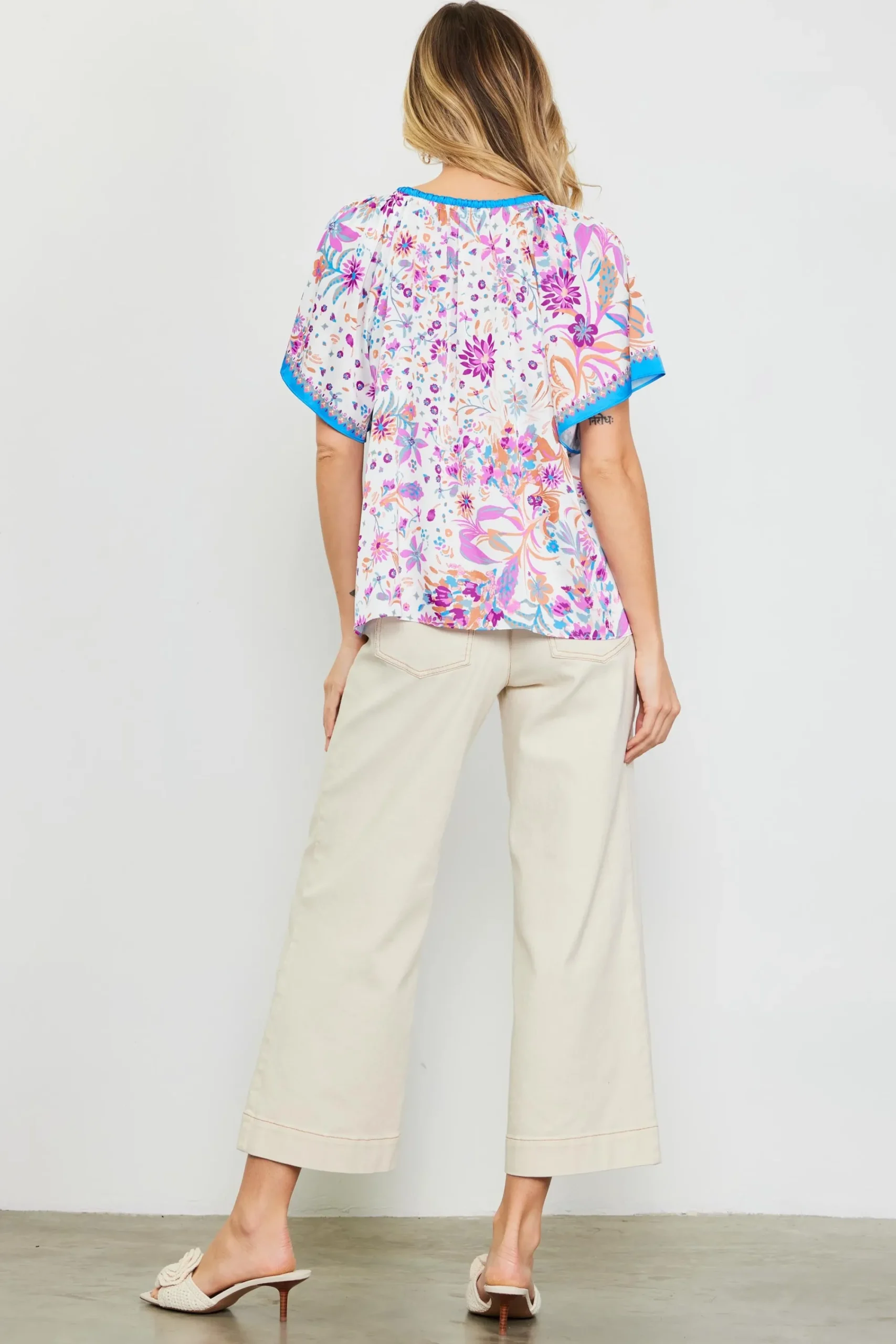 SKIES ARE BLUE Magnolia Border Print Short Sleeve Top* Short Sleeve Tops