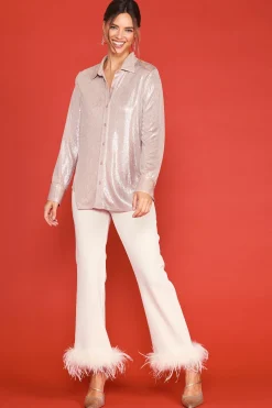 SKIES ARE BLUE Metallic Foil Button Down Shirt* Long Sleeve Tops