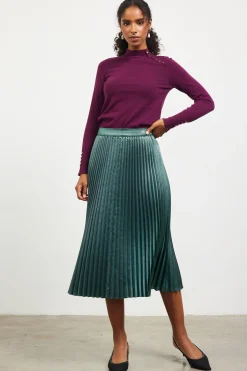 SKIES ARE BLUE Metallic Foil Pleated Midi Skirt* Skirts