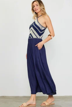 SKIES ARE BLUE Mixed Media Halter Neck Midi Dress* Midi Dresses