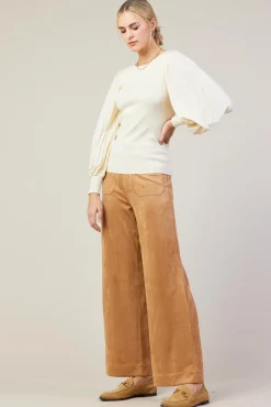 SKIES ARE BLUE Mixed Media Pleated Sleeve Top* Long Sleeve Tops