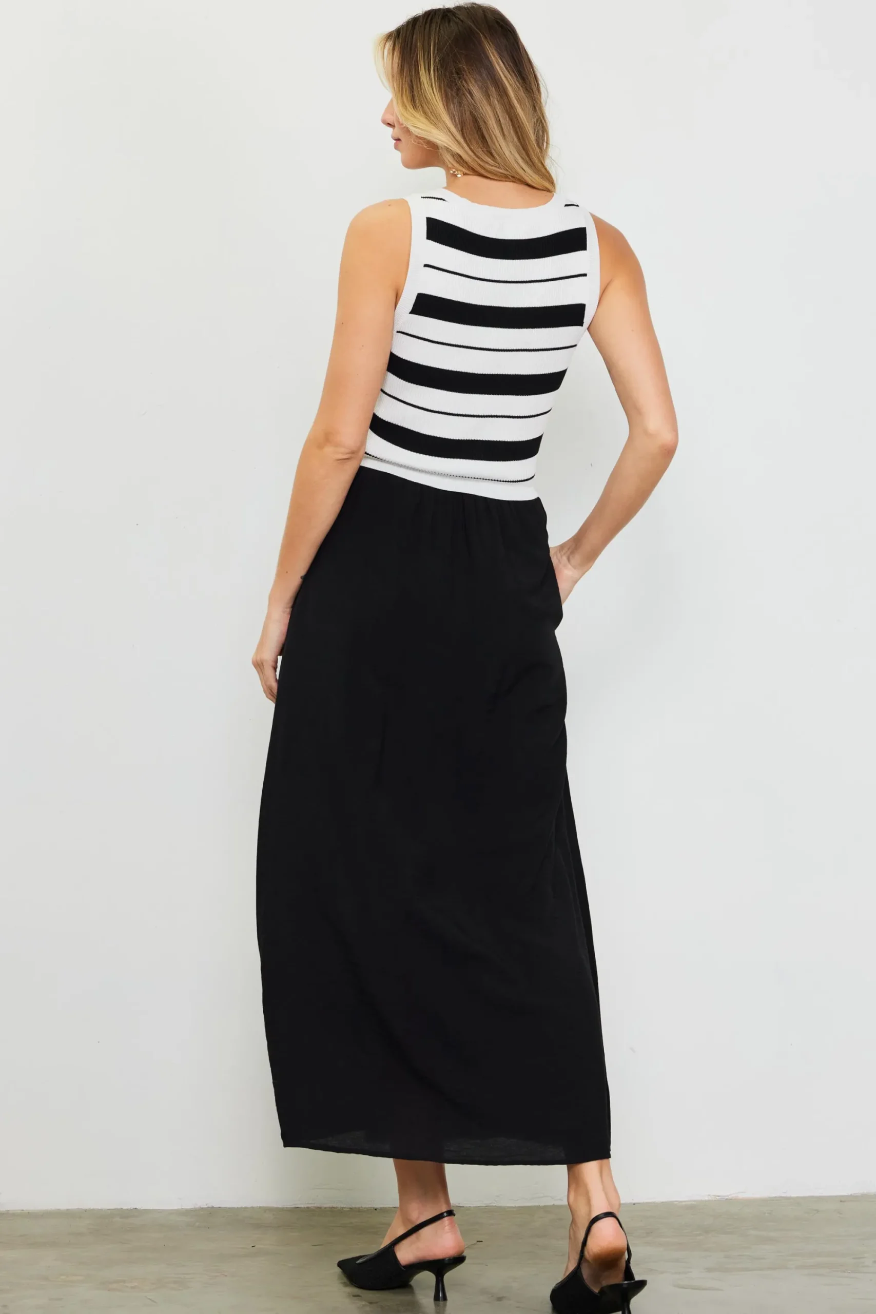SKIES ARE BLUE Mixed Media Striped Sleeveless Midi Dress* Midi Dresses