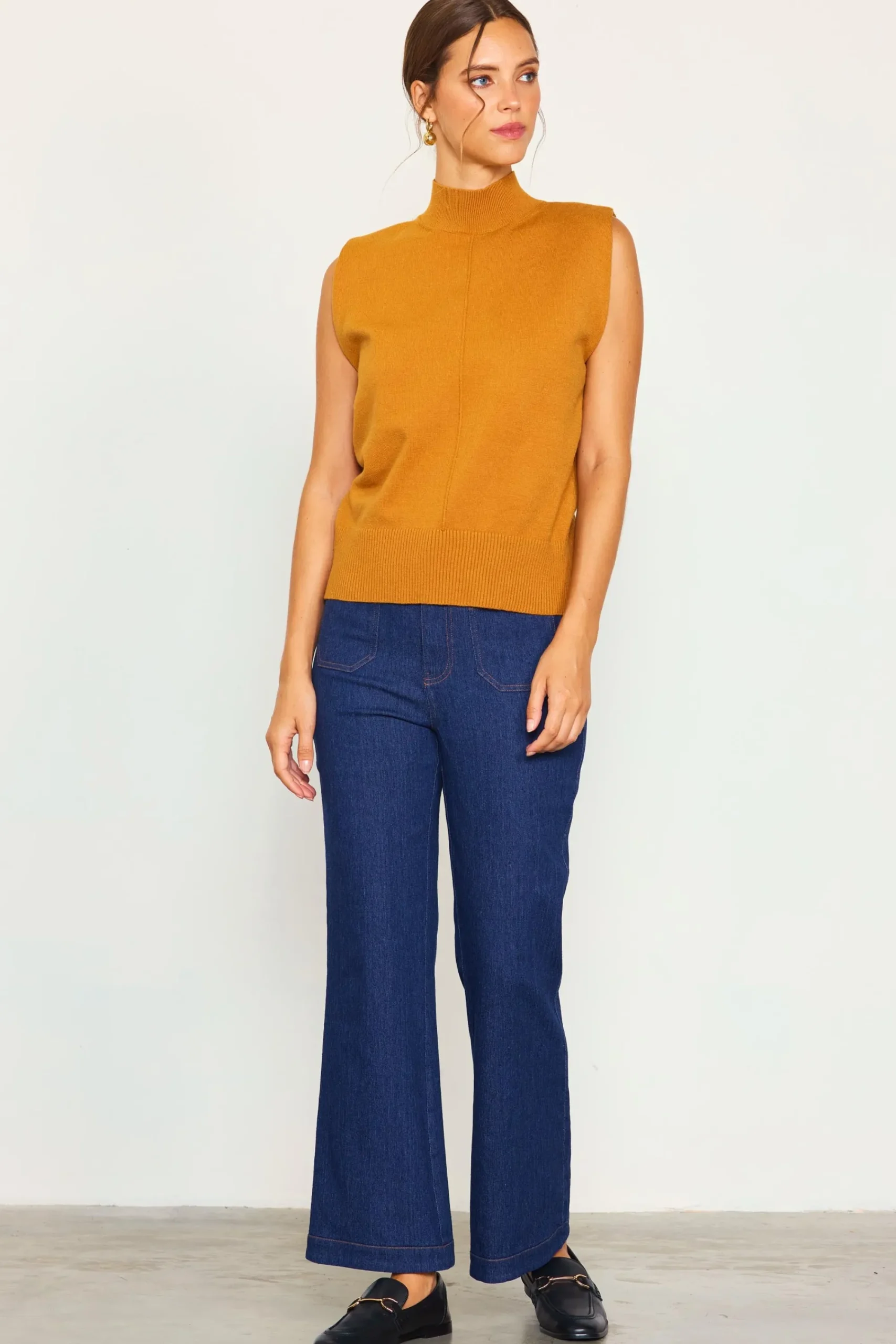 SKIES ARE BLUE Mock Neck Sleeveless Knit Top* Short Sleeve Tops