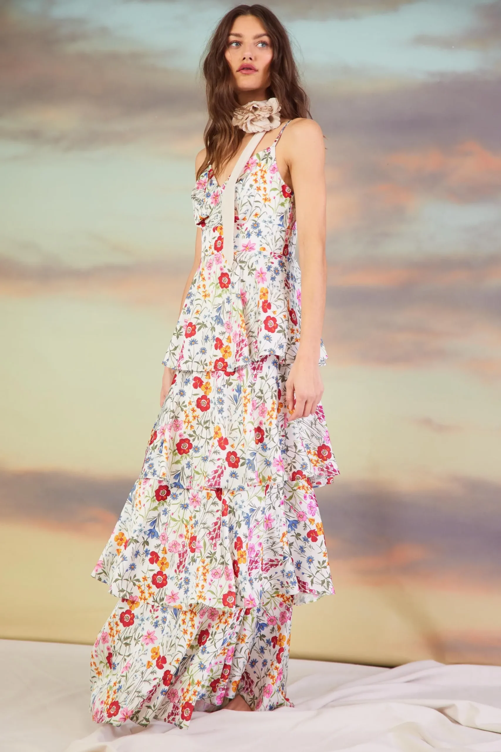 SKIES ARE BLUE Natalia Floral Tiered Maxi Dress* Maxi Dresses