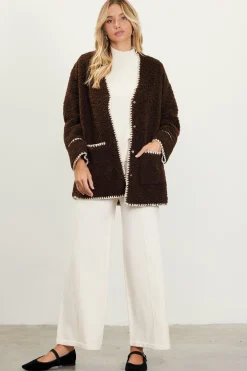 SKIES ARE BLUE Noelle Contrast Stitch Detail Sherpa Coat* Outerwear
