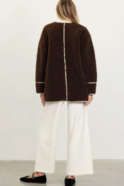 SKIES ARE BLUE Noelle Contrast Stitch Detail Sherpa Coat* Outerwear
