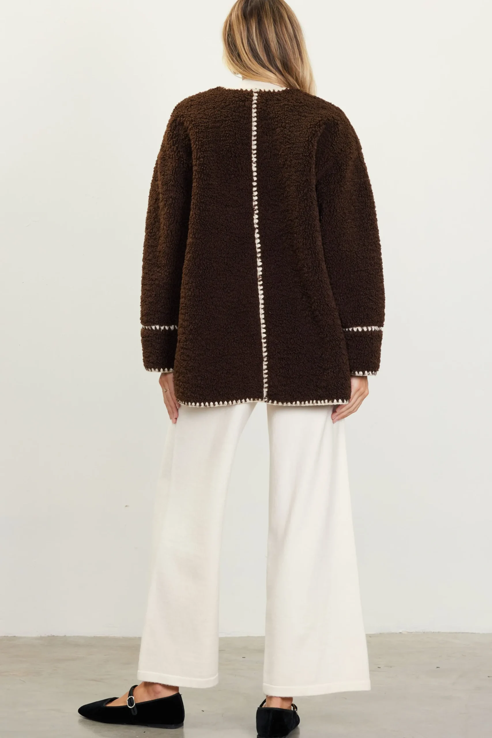 SKIES ARE BLUE Noelle Contrast Stitch Detail Sherpa Coat* Outerwear
