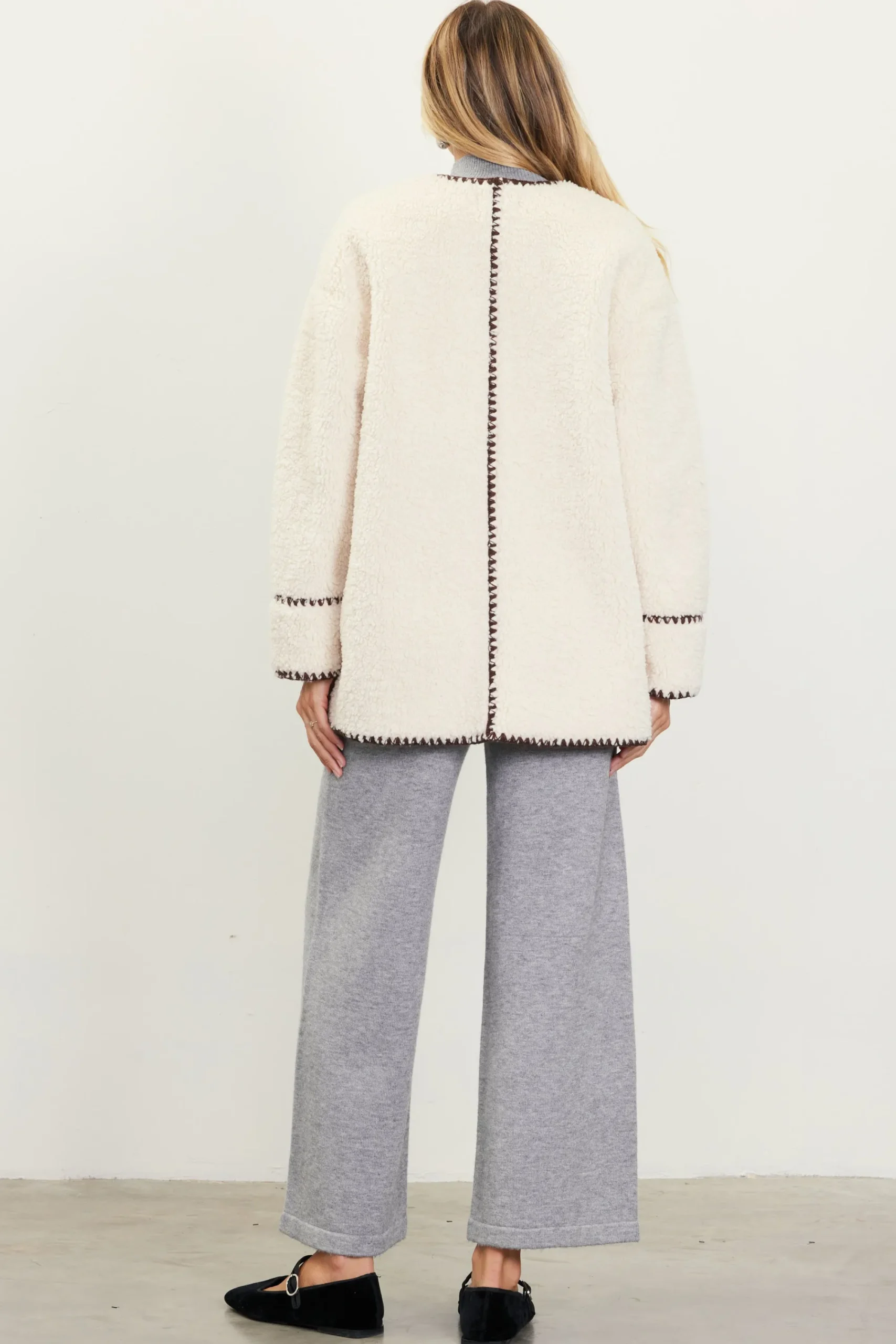 SKIES ARE BLUE Noelle Contrast Stitch Detail Sherpa Coat* Outerwear