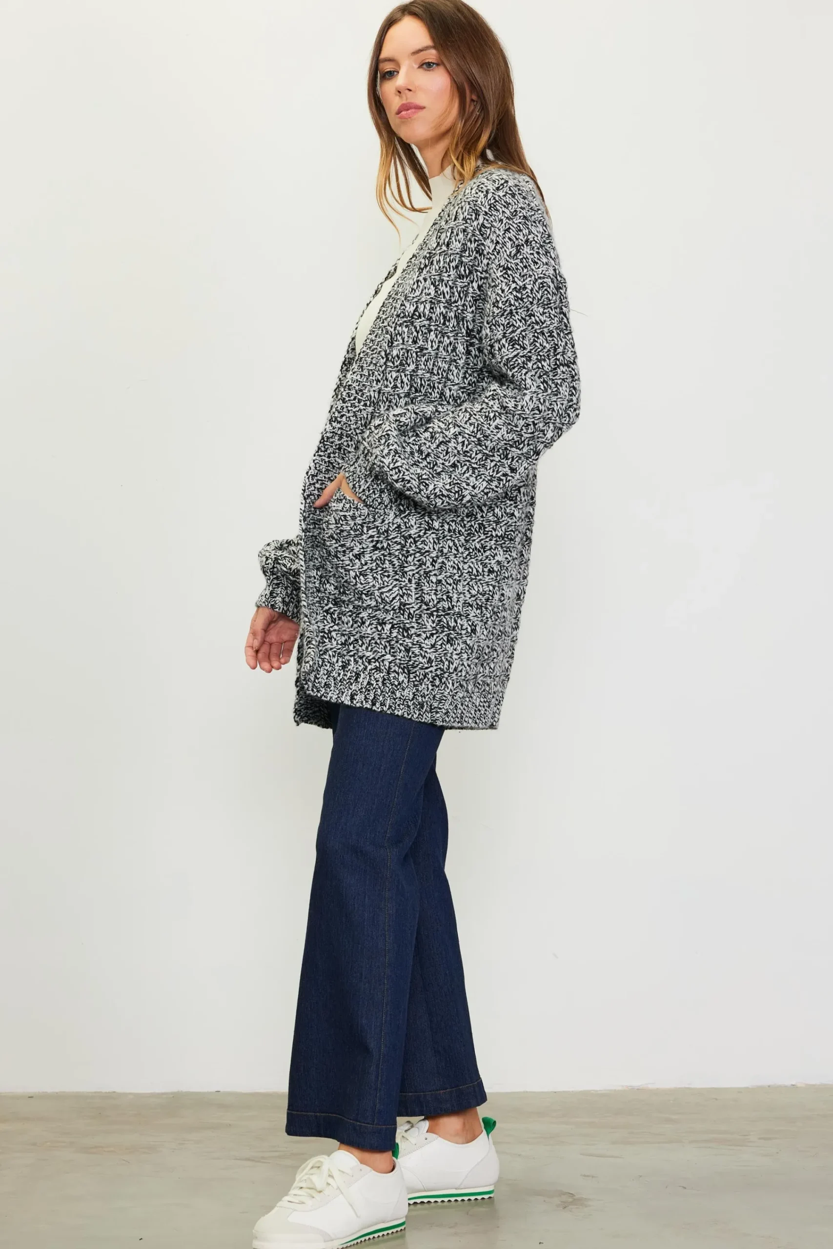 SKIES ARE BLUE Open Front Marled Cardigan* Outerwear|Sweaters