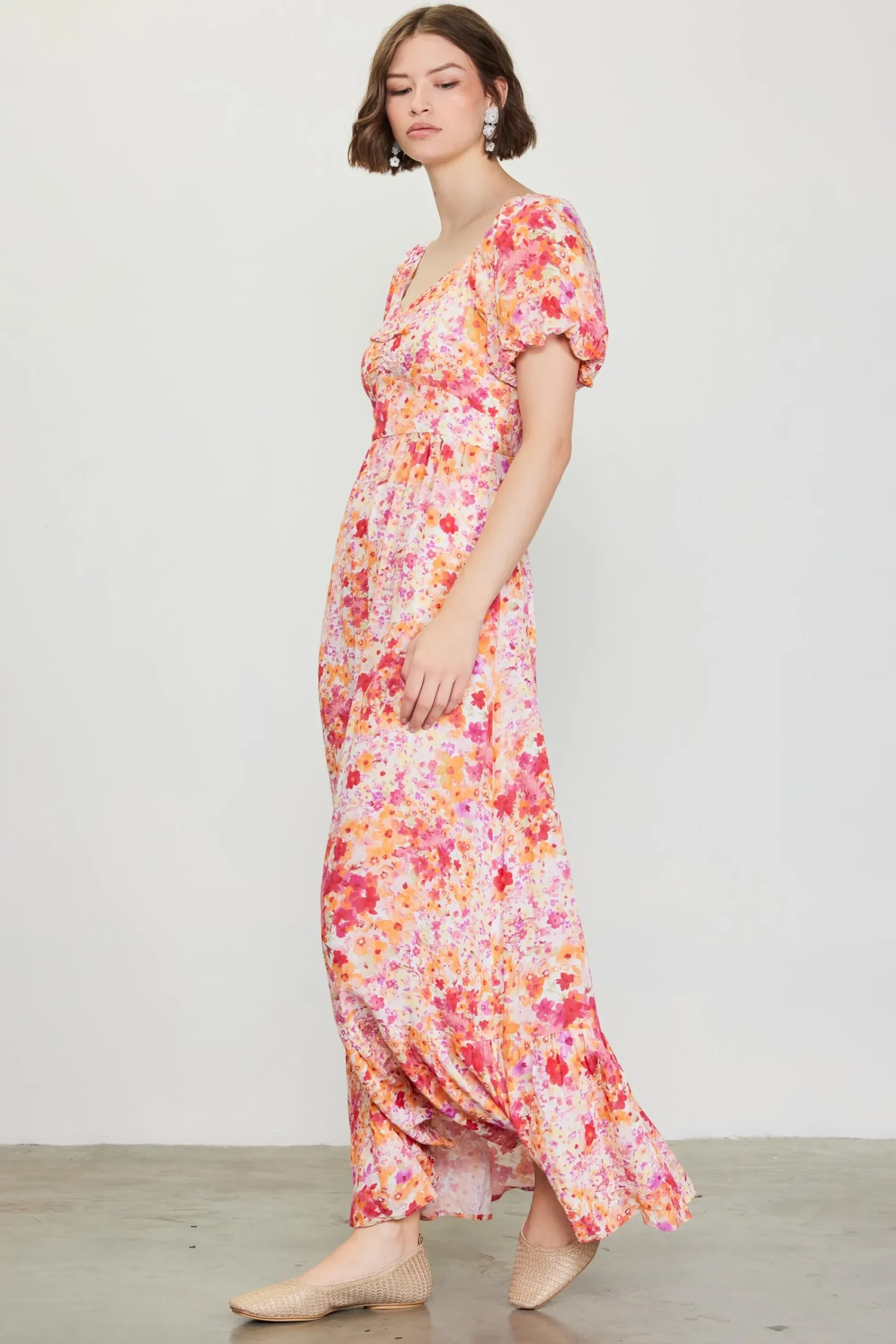 SKIES ARE BLUE Peachy Floral Print Maxi Dress* Maxi Dresses