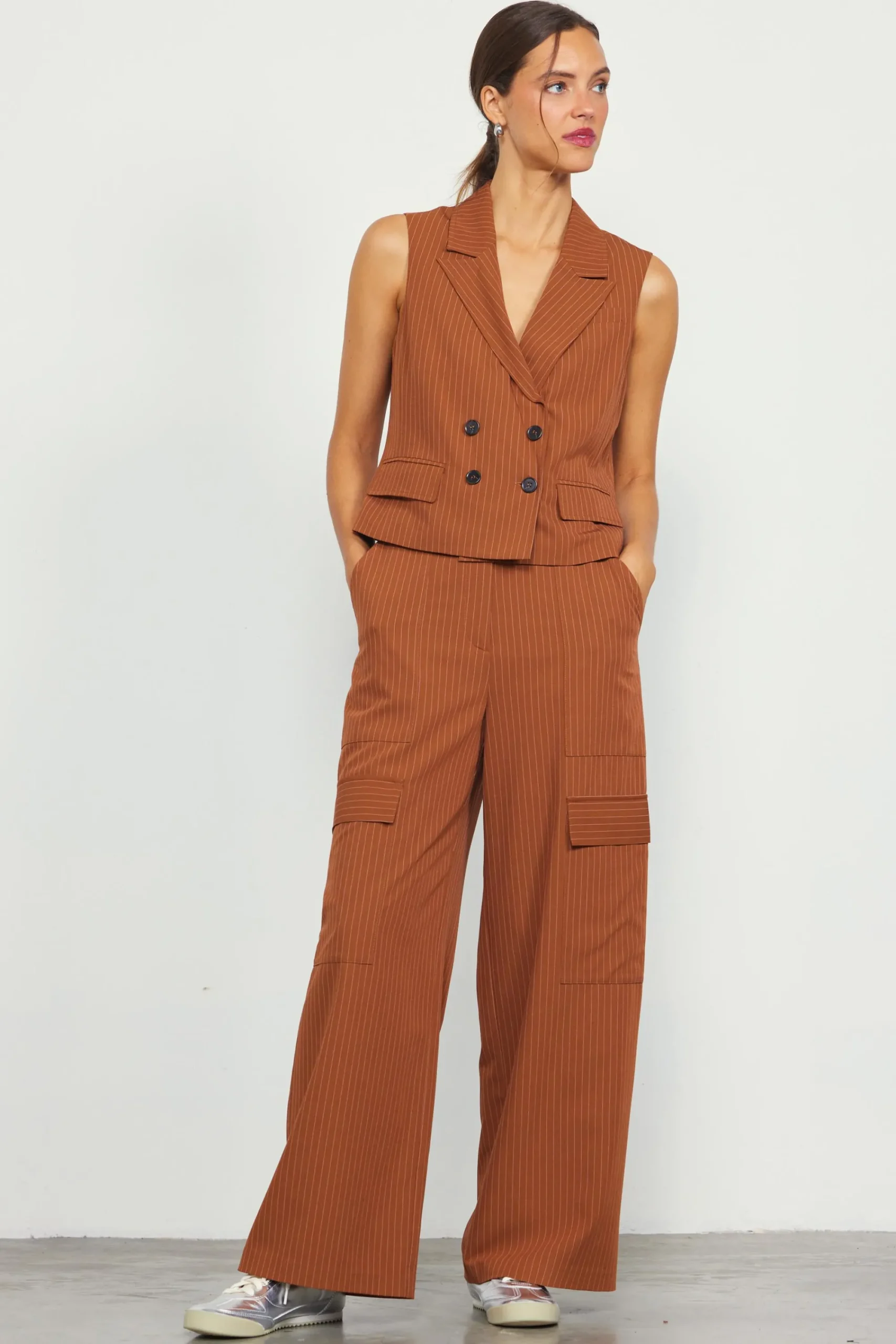 SKIES ARE BLUE Pinstriped Cargo Wide Leg Pants* Pants