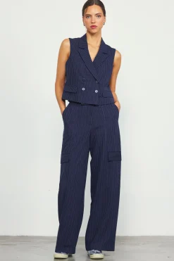SKIES ARE BLUE Pinstriped Double Breasted Vest* Sleeveless Tops